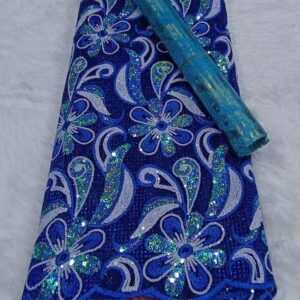 Royal blue English lace with a vibrant blue and silver brocade