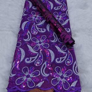 Vibrant purple English lace with a rich purple and silver brocade