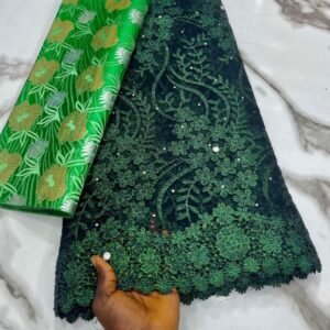 Elegant Dark Green Cord Lace with Matching Brocade