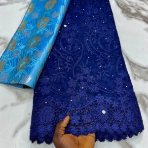 Navy Blue Elegance: Cord Lace and Brocade Perfection