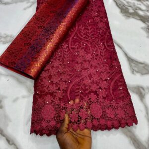 Burgundy (Rich Shade of Red) Cord Lace and Brocade