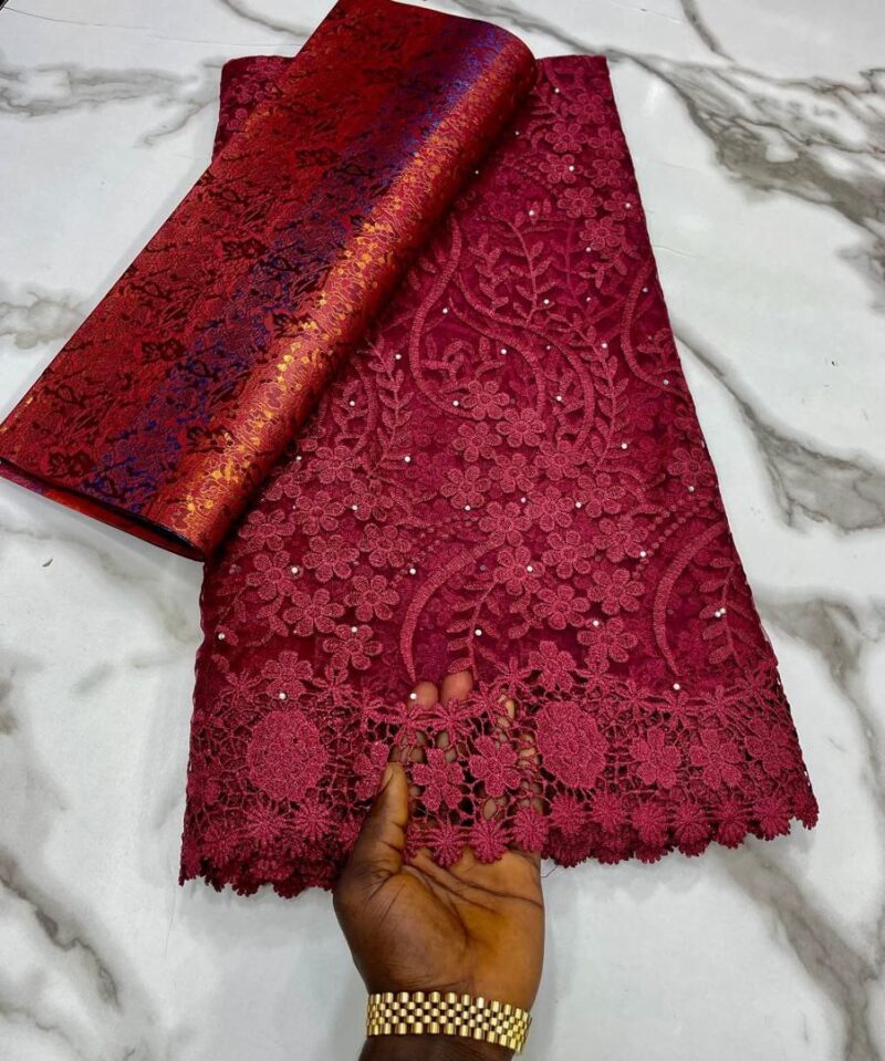 Burgundy (Rich Shade of Red) Cord Lace and Brocade